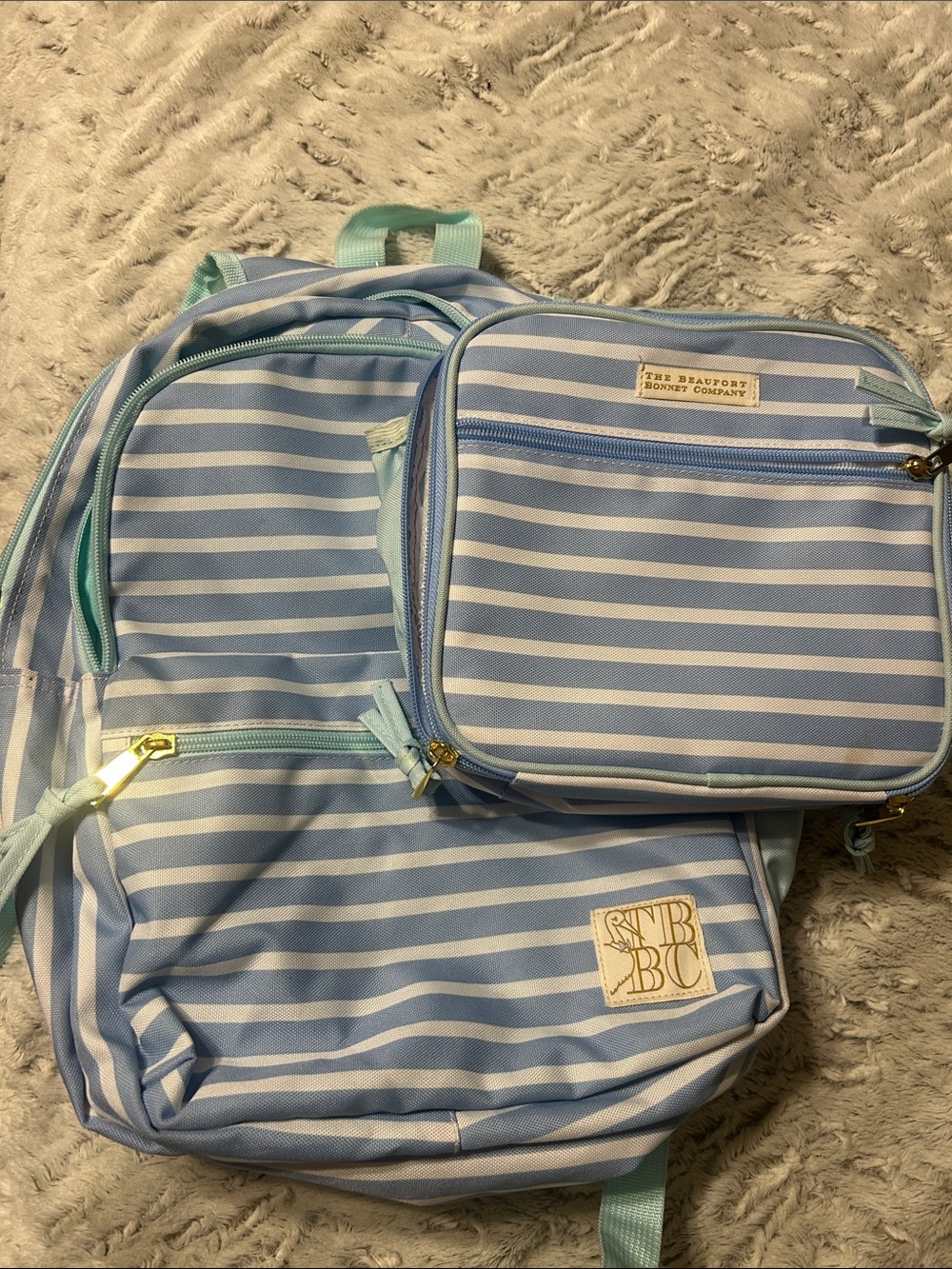 The Beaufort Bonnet Company striped Backpack with Matching Lunchbox